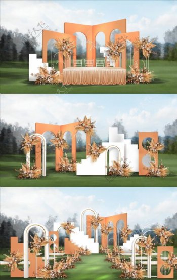 橙色草坪婚礼图片
