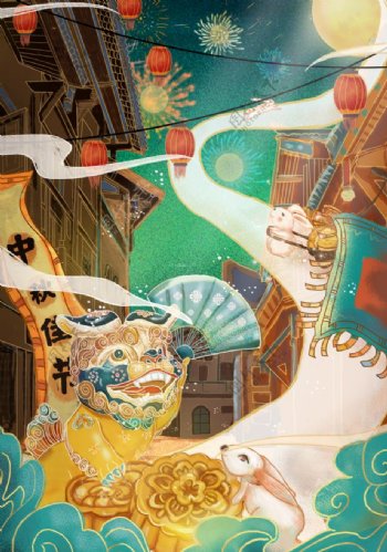 中秋节日传统插画背景海报素材图片