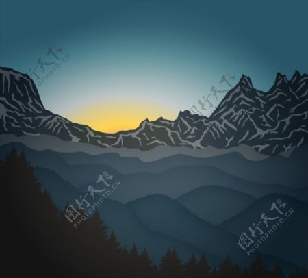 山间的日出风景图片