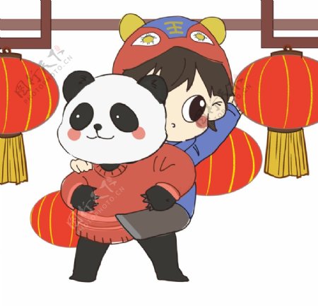 喜庆熊猫插画图片