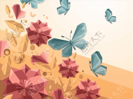 水晶蝴蝶和花丛图片