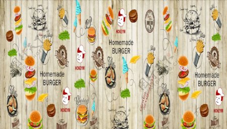美食竖条汉堡包背景墙图片