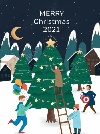 圣诞树圣诞节圣诞快乐插画海报图片