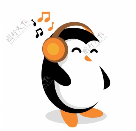 卡通企鹅听音乐图片