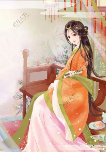 古装帅哥美女插画图片