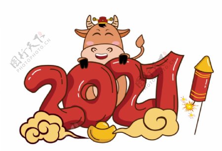红色牛喜庆2021过年图片