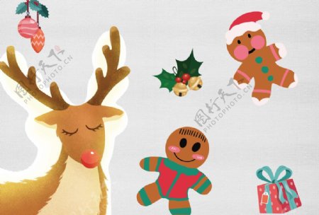 圣诞麋鹿姜饼礼物铃铛图片
