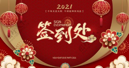 中国风2021签到处展板图片